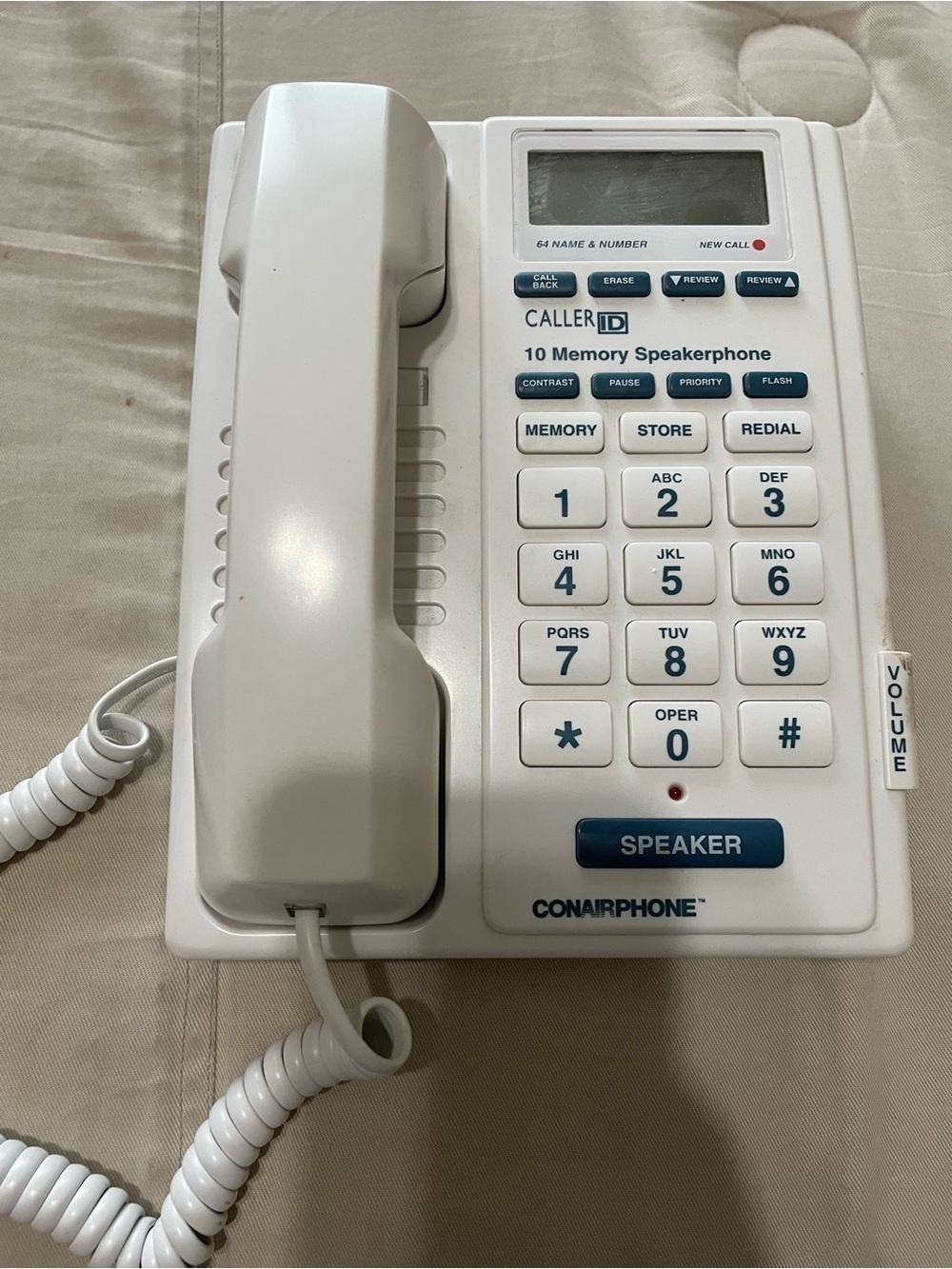 Vintage ConairPhone White Speakerphone Desk Phone with 10-Memory Caller ID